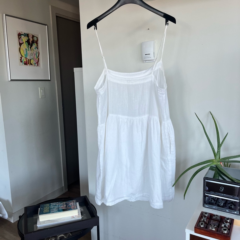 Aritzia Wilfred Safran Cotton Gauze White Spaghetti Strap Sundress Mini Sz L - Picture 4 of 12